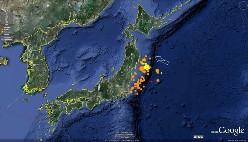 Carte des répliques séisme Sendai